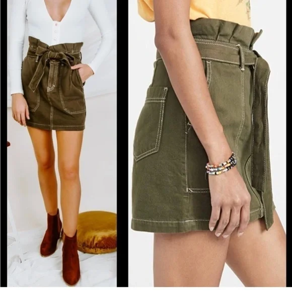Free People Splendor in the Grass olive khaki paper bag waist cargo skirt - Picture 12 of 12